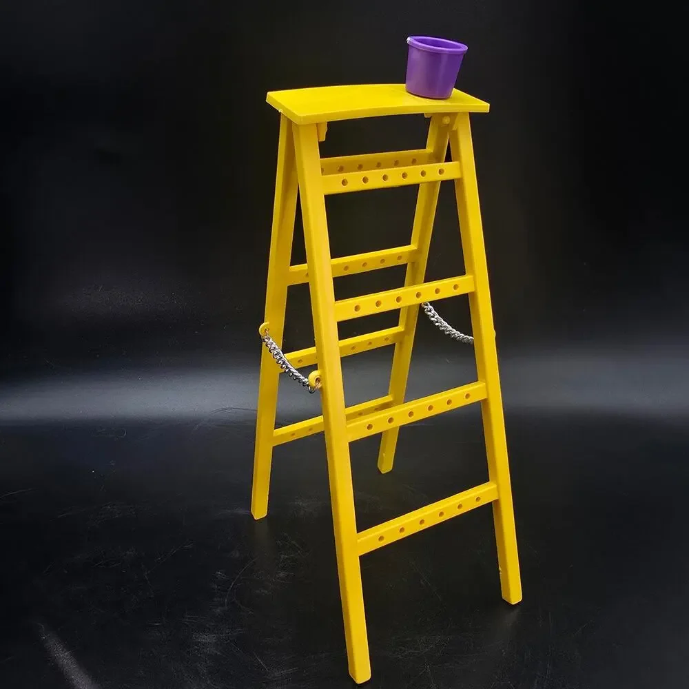 Vintage Yellow Ladder Earring Rack Tree with Paint Bucket Plastic 1980s